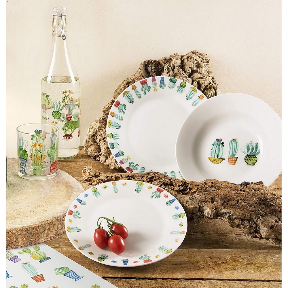 Porcelain dinnerware with Cactus decoration 18 pieces Excelsa